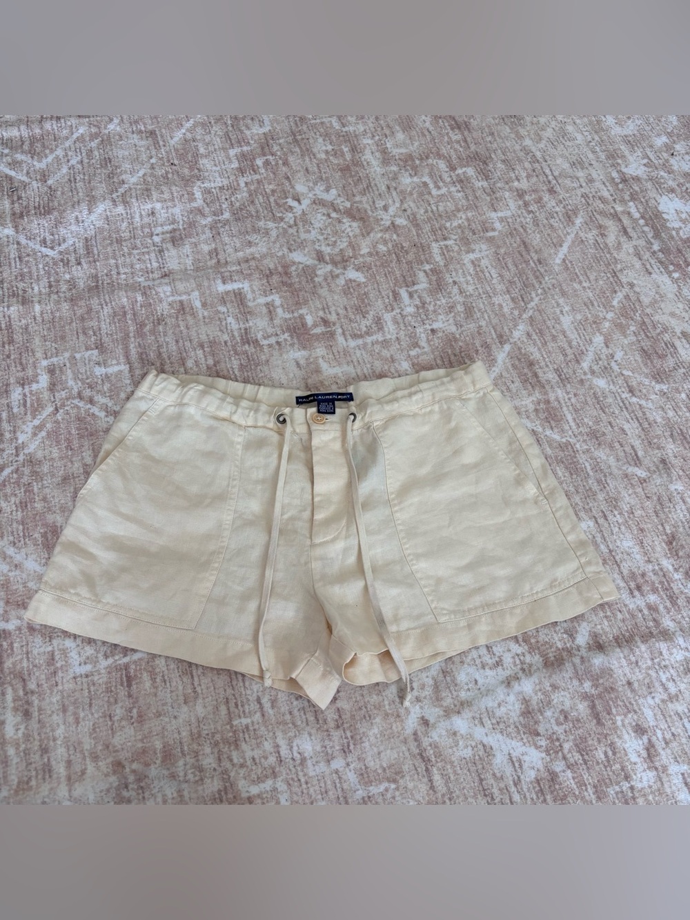 Ralph Lauren Cream High-Waist Linen-Blend Drawstring Shorts 8